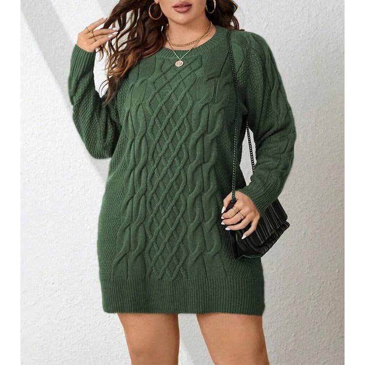 women Long Sleeves sweaters Crew Neck Slouchy Jumper Wrap Green Spring Fall Basic Dress