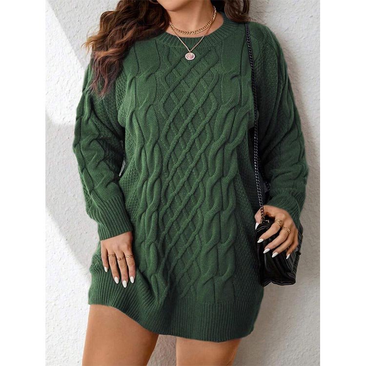 women Long Sleeves sweaters Crew Neck Slouchy Jumper Wrap Green Spring Fall Basic Dress