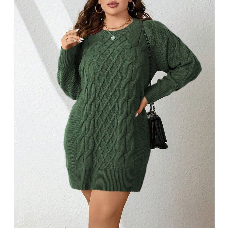 women Long Sleeves sweaters Crew Neck Slouchy Jumper Wrap Green Spring Fall Basic Dress