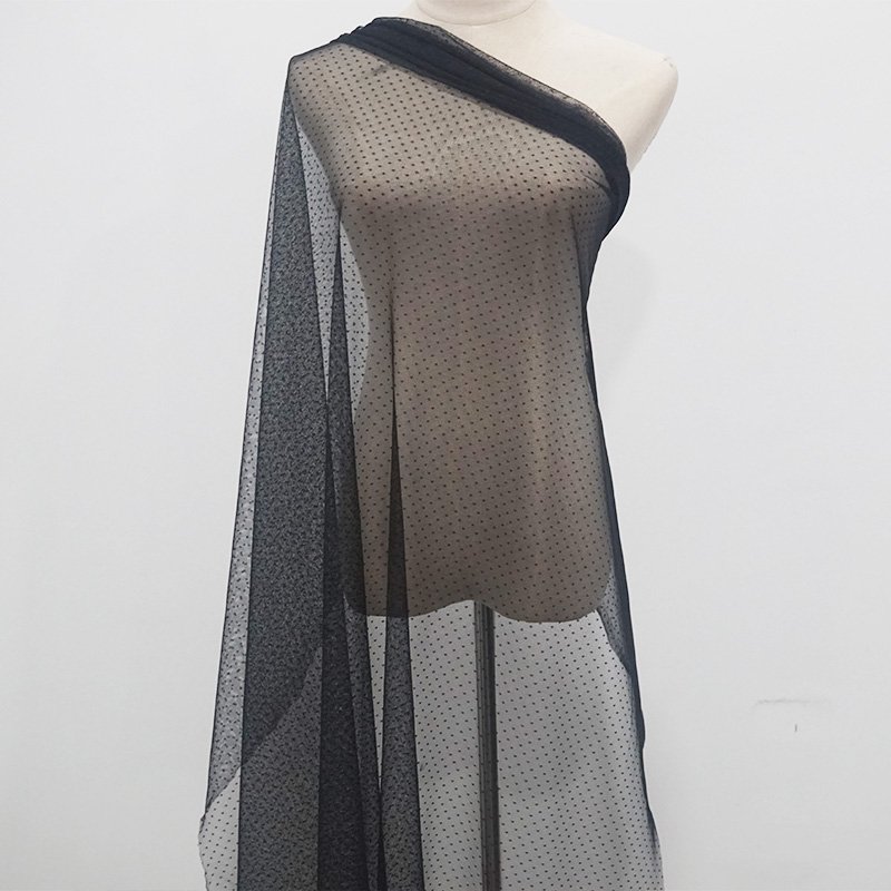 2023 100% Polyester black dots tulle mesh lace fabric for dress
