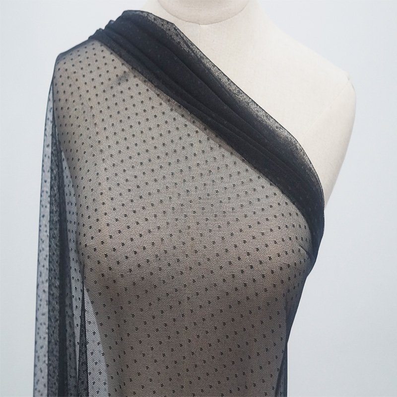 2023 100% Polyester black dots tulle mesh lace fabric for dress