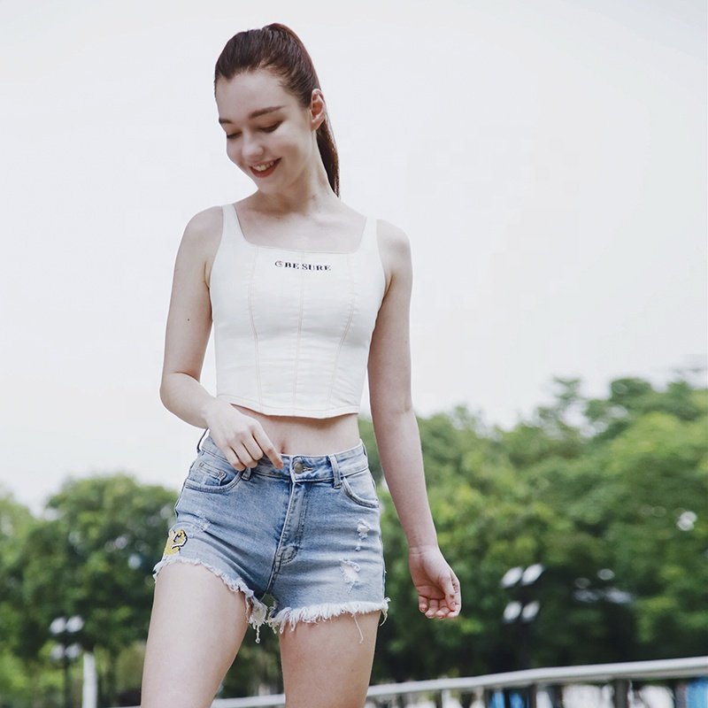 Wholesale Custom Logo Girl Sport Athletic Workout Crop Top Tank Sexy Sleeveless Racerback Cropped Knit Ribbed Women Tank Top