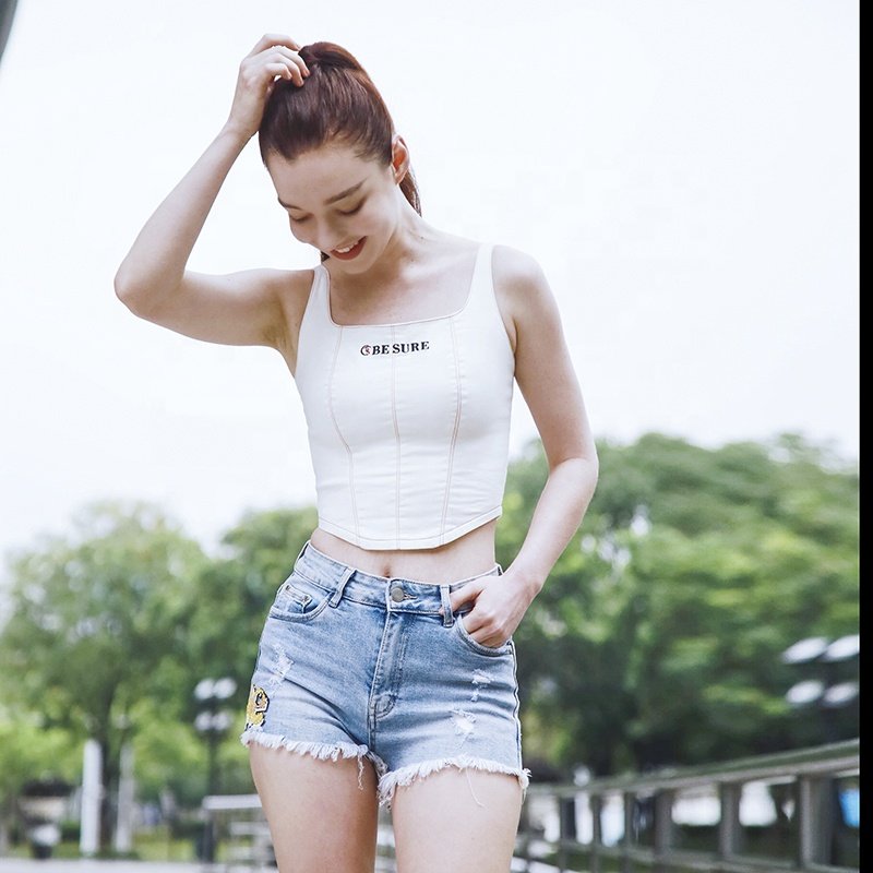 Wholesale Custom Logo Girl Sport Athletic Workout Crop Top Tank Sexy Sleeveless Racerback Cropped Knit Ribbed Women Tank Top