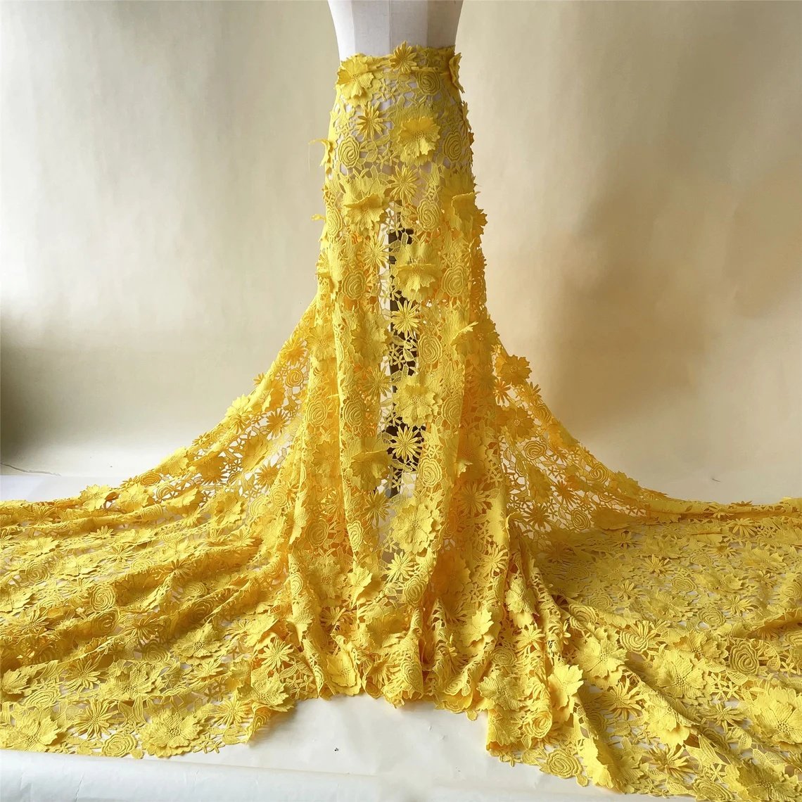 affinity custom wholesale price white chantilly lace polyester embroidered 3D flower chemical guipure lace fabric for dresses