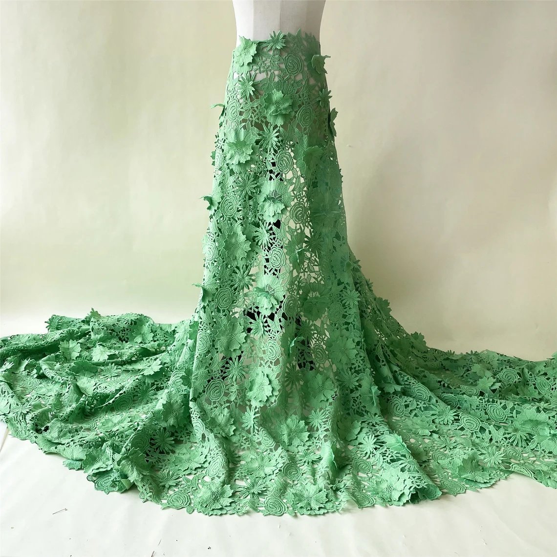 affinity custom wholesale price white chantilly lace polyester embroidered 3D flower chemical guipure lace fabric for dresses