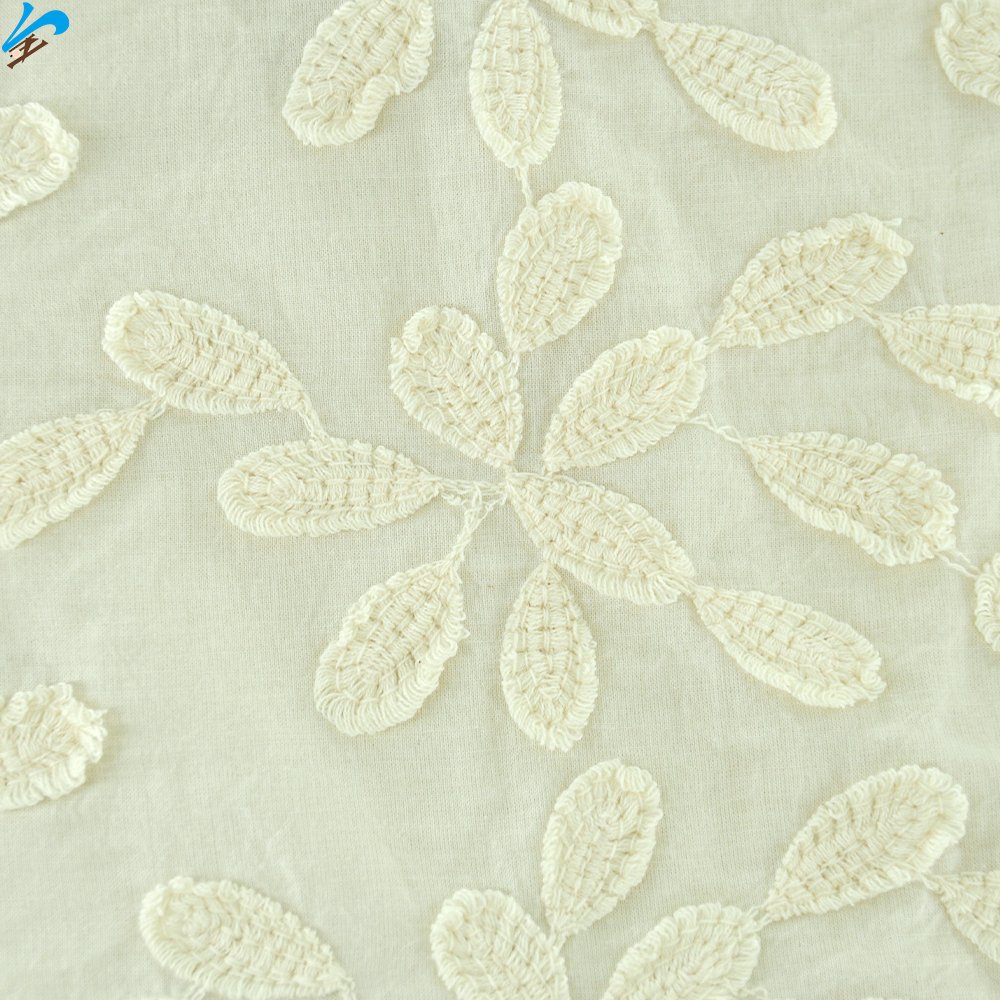 Custom Fashion New Arrival 100% Cotton Soft Affinity Embroidery Fabric 3D Floral Design Tulle Lace Fabric for Woman Lady Dresses