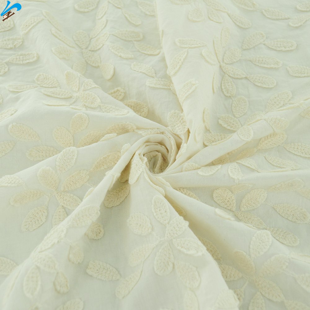 Custom Fashion New Arrival 100% Cotton Soft Affinity Embroidery Fabric 3D Floral Design Tulle Lace Fabric for Woman Lady Dresses