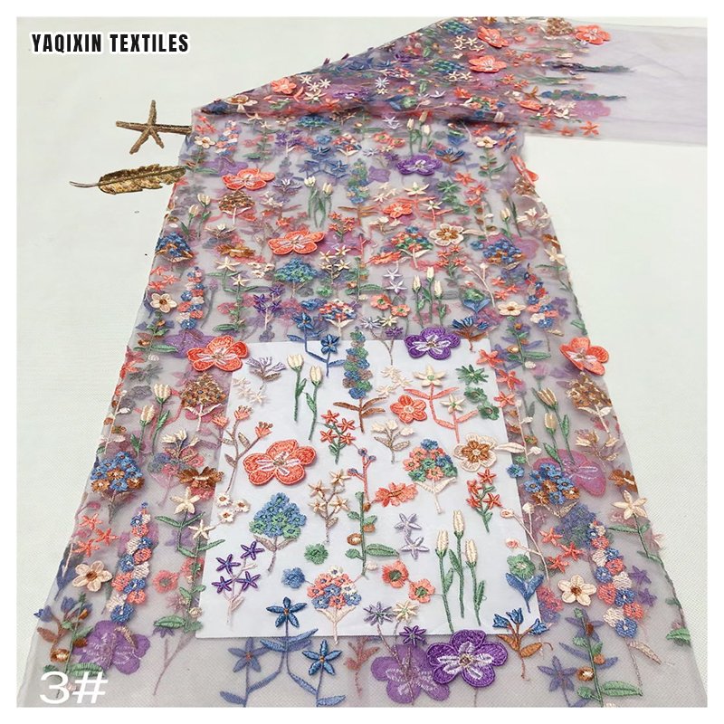 YAQIXIN Golden Supplier YX2146 Multi-Color Floral Embroidery Material Fabric Mesh Lace Cheongsam Fabric China Dress