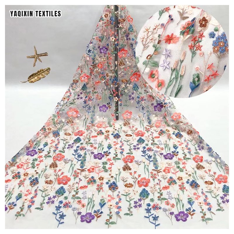 YAQIXIN Golden Supplier YX2146 Multi-Color Floral Embroidery Material Fabric Mesh Lace Cheongsam Fabric China Dress