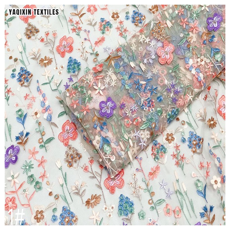 YAQIXIN Golden Supplier YX2146 Multi-Color Floral Embroidery Material Fabric Mesh Lace Cheongsam Fabric China Dress