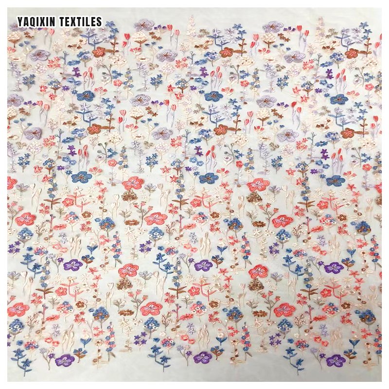 YAQIXIN Golden Supplier YX2146 Multi-Color Floral Embroidery Material Fabric Mesh Lace Cheongsam Fabric China Dress