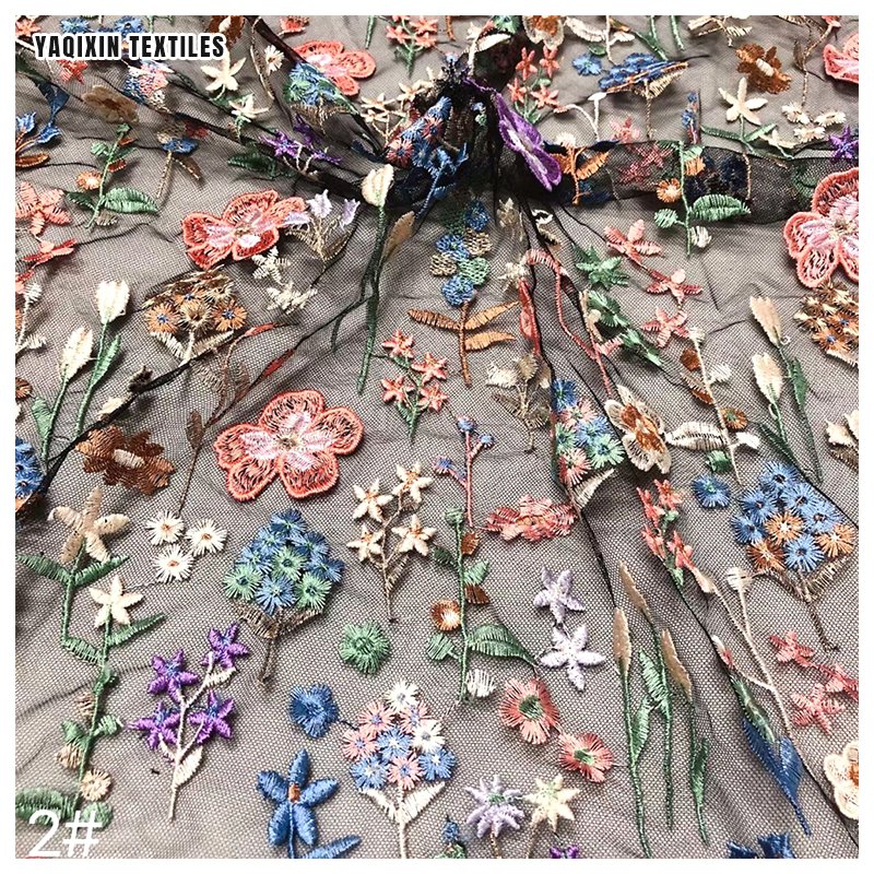 YAQIXIN Golden Supplier YX2146 Multi-Color Floral Embroidery Material Fabric Mesh Lace Cheongsam Fabric China Dress