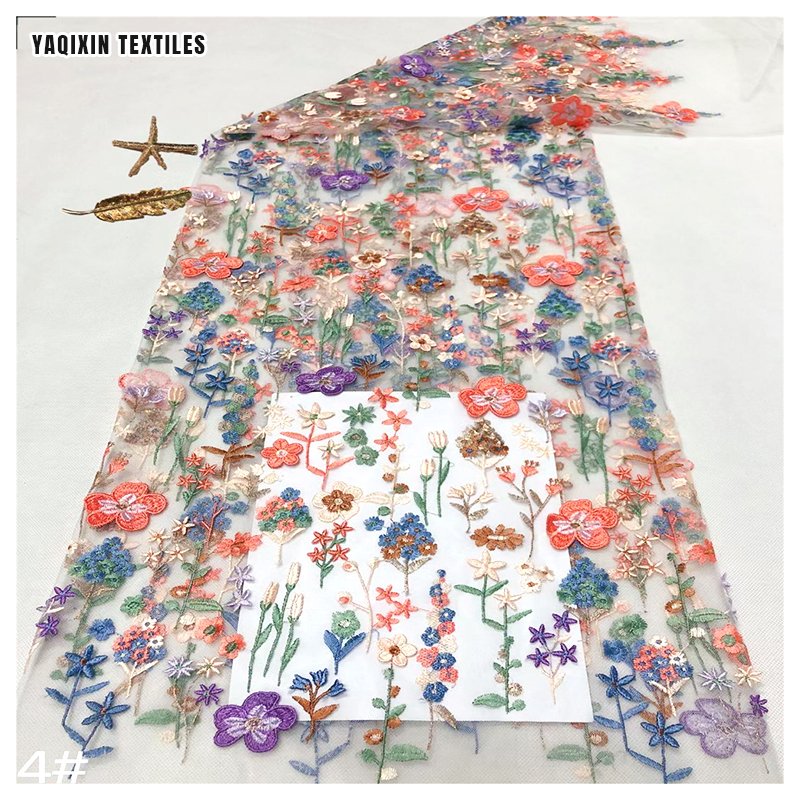 YAQIXIN Golden Supplier YX2146 Multi-Color Floral Embroidery Material Fabric Mesh Lace Cheongsam Fabric China Dress