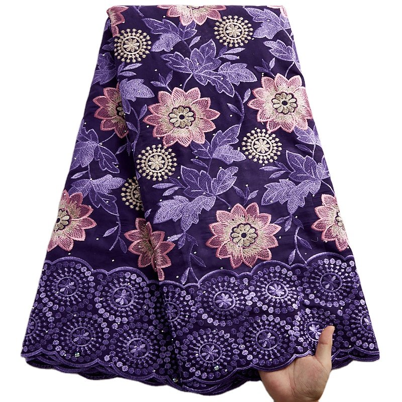 2491 Wholesale Swiss Voile Lace Fabric With Stones African Embroidery Flower Cotton Fabric For Wedding Dress