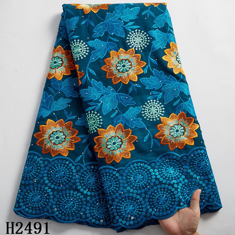 2491 Wholesale Swiss Voile Lace Fabric With Stones African Embroidery Flower Cotton Fabric For Wedding Dress