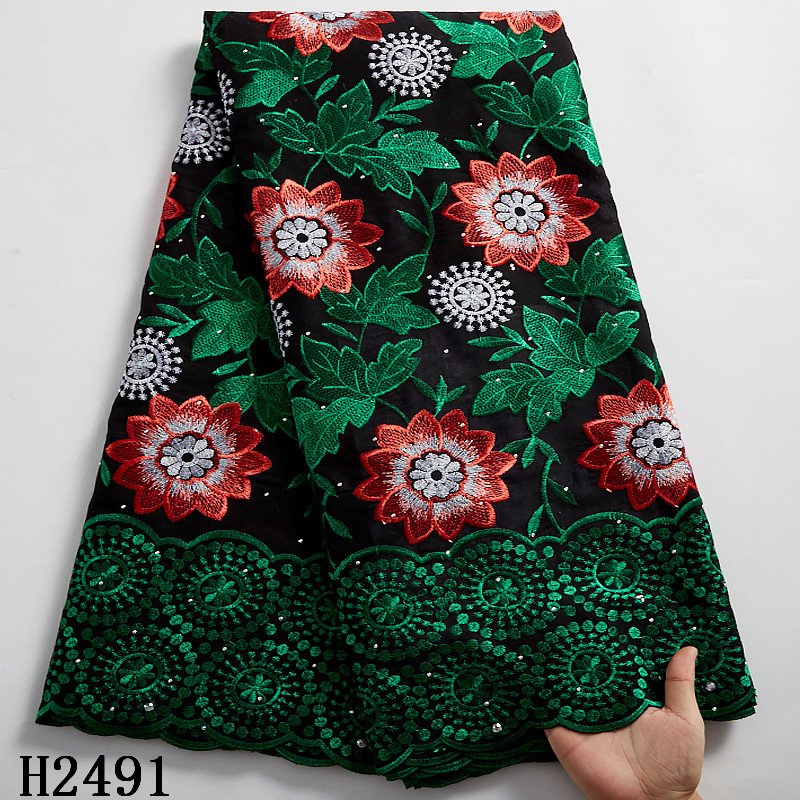 2491 Wholesale Swiss Voile Lace Fabric With Stones African Embroidery Flower Cotton Fabric For Wedding Dress