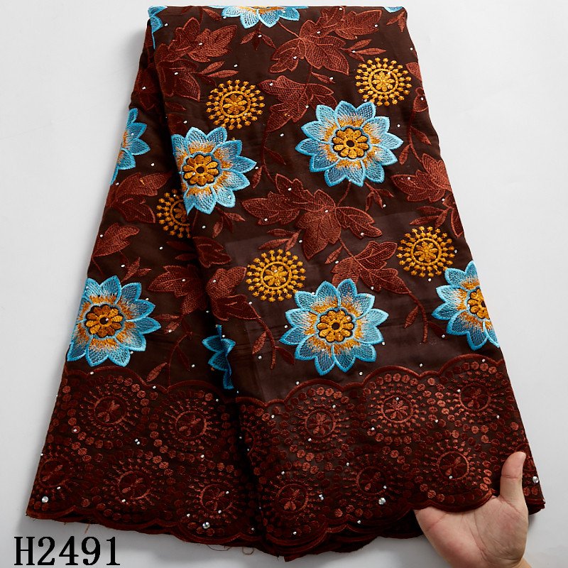 2491 Wholesale Swiss Voile Lace Fabric With Stones African Embroidery Flower Cotton Fabric For Wedding Dress
