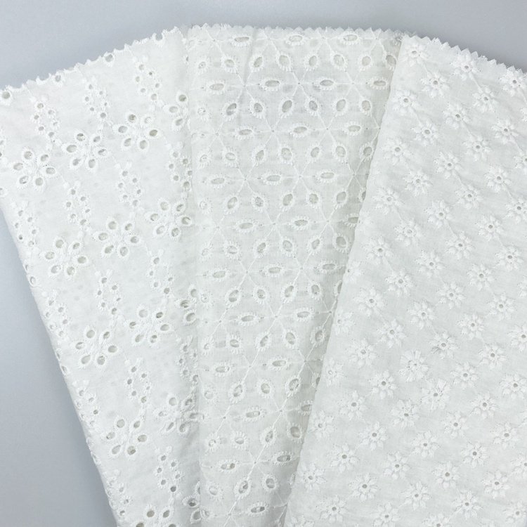 China textile cloth white embroidered swiss voile eyelet 100% cotton embroidery fabric for women dress