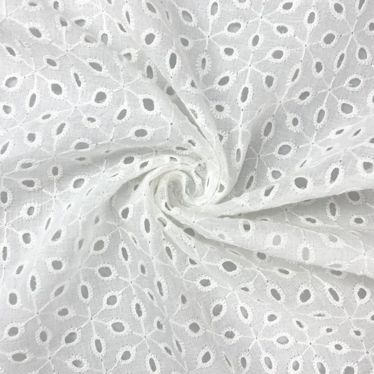 China textile cloth white embroidered swiss voile eyelet 100% cotton embroidery fabric for women dress