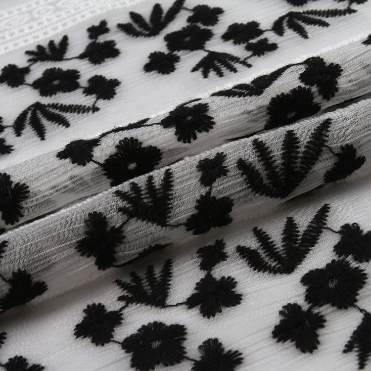 HA-16225 100% Polyester georgette black floral crepe chiffon embroidery fabric