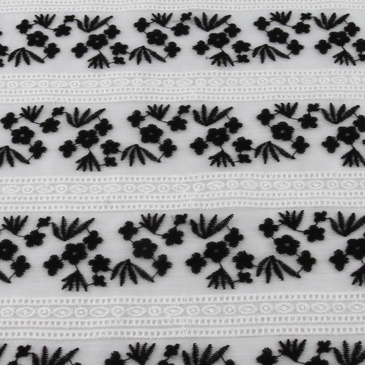 HA-16225 100% Polyester georgette black floral crepe chiffon embroidery fabric