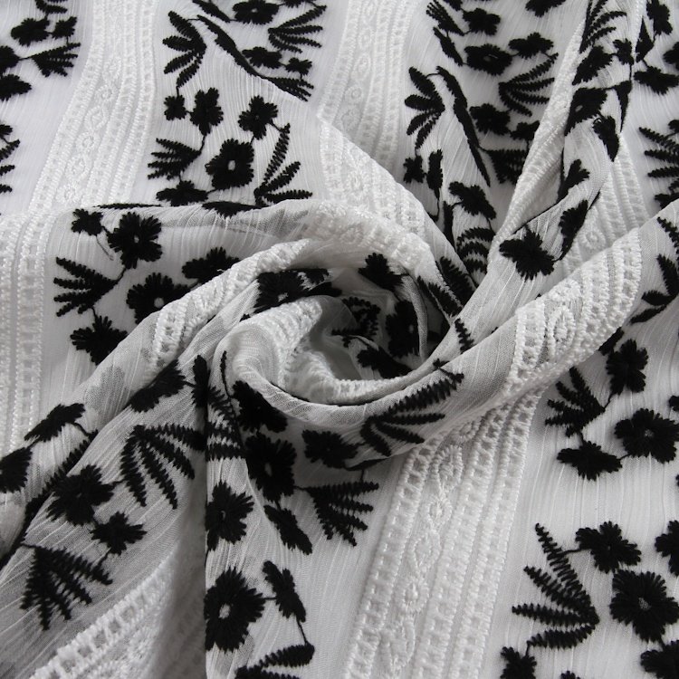 HA-16225 100% Polyester georgette black floral crepe chiffon embroidery fabric