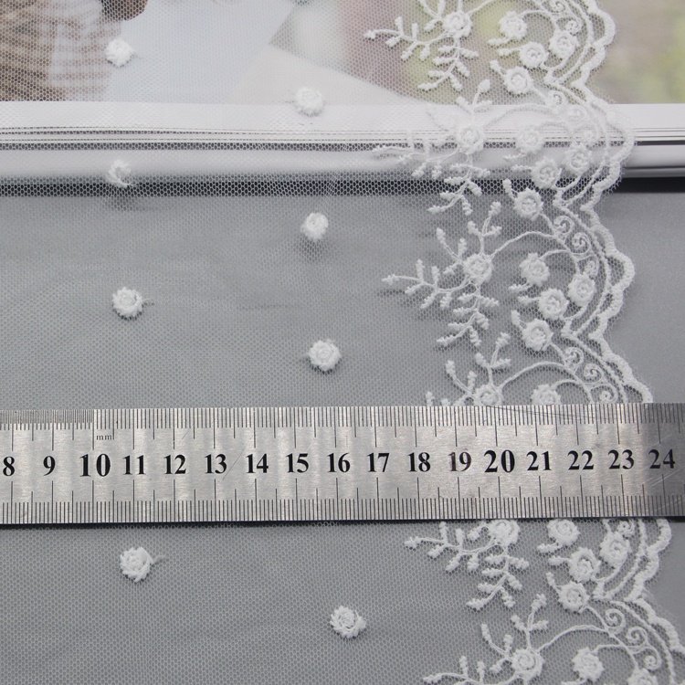 Luxe High Quality long Luxury Fabric nylon gpo swiss lace material Polyester Mesh Lac charm bridal Embroidery Lace coral Trim