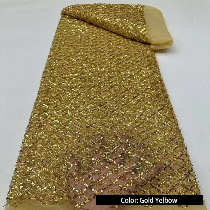 High Quality Luxury Bridal Heavy Handmade Beads Lace For Dress White Sequins Fabric