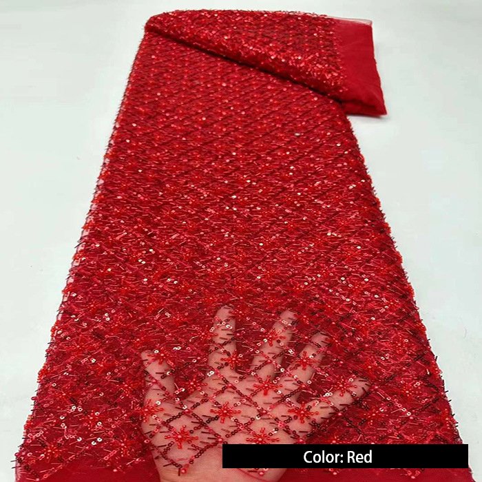 High Quality Luxury Bridal Heavy Handmade Beads Lace For Dress White Sequins Fabric