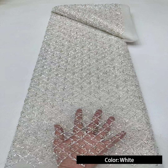 High Quality Luxury Bridal Heavy Handmade Beads Lace For Dress White Sequins Fabric