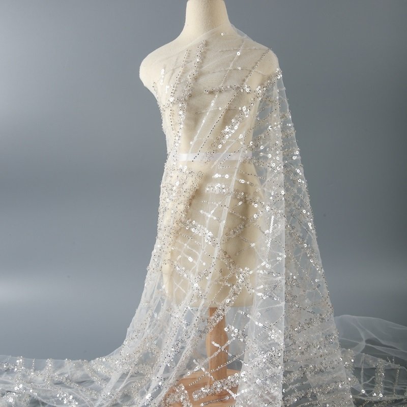 cheap sequin embroidery for wedding party wholesale price wedding embroidery lace fabric for women party dress