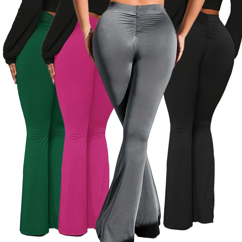 Women Wide Leg Bell Bottoms Leggings pantalones anchos Elastic High Waist Flared Bell Bottom Ribbed Knit Yoga Pants