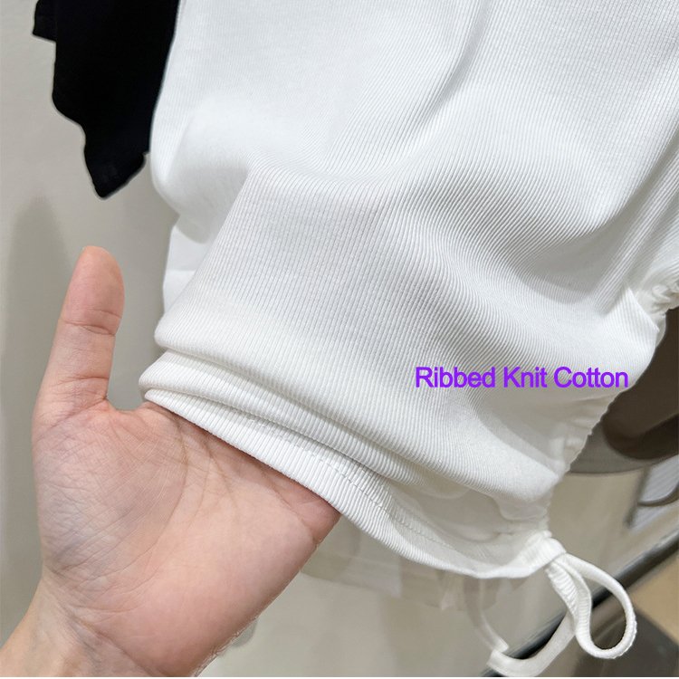 Custom Y2K Contrast Color Raglan Sleeves Crop Tops Baby Tee Ruched Drawstring Ribbed Cotton Short Sleeve Cropped T Shirt Women