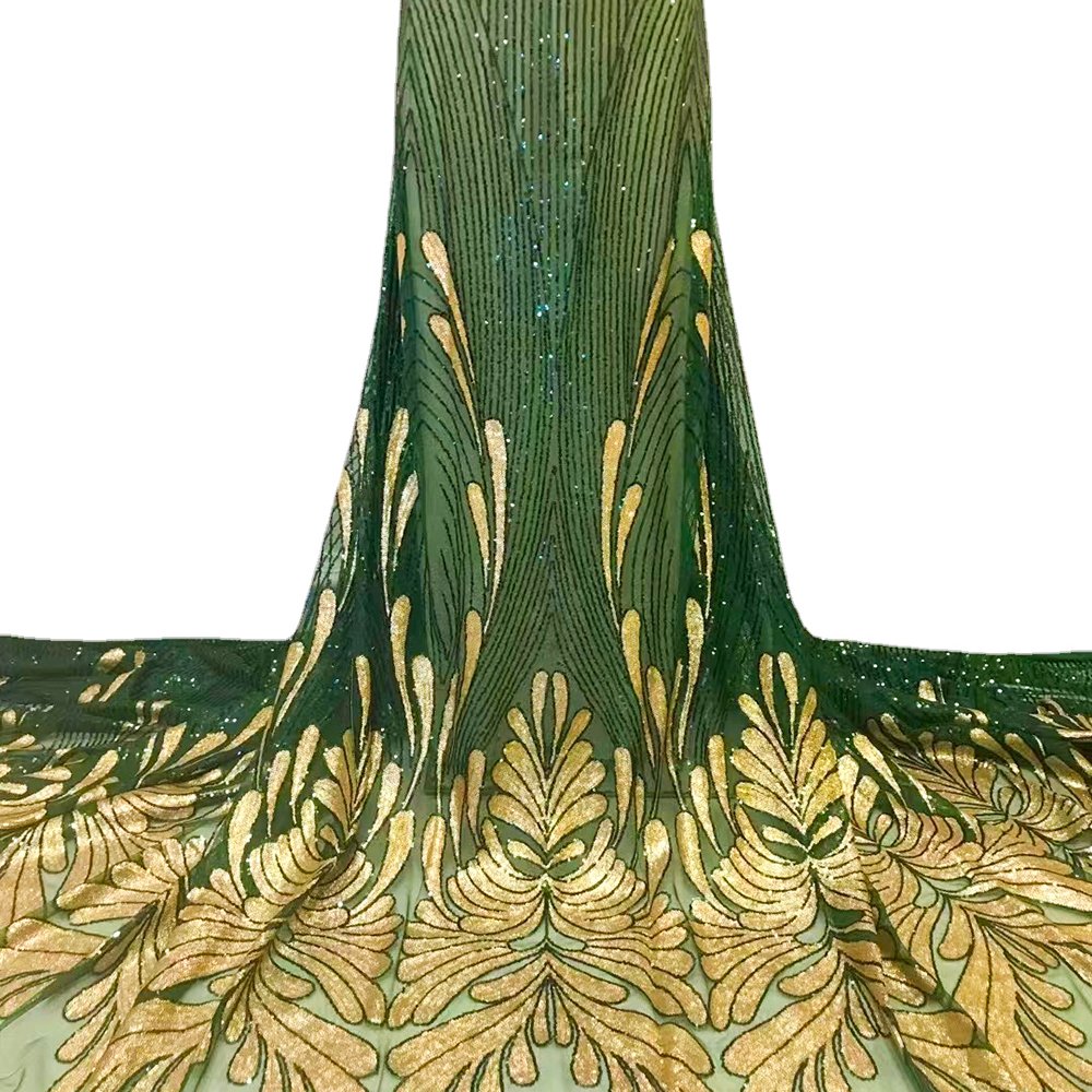 Spot Wholesales Gold Sequins Embroidery Fabrics Polyester Print african lace dress Tulle Yarn Sequins Wedding Party Lace Fabrics
