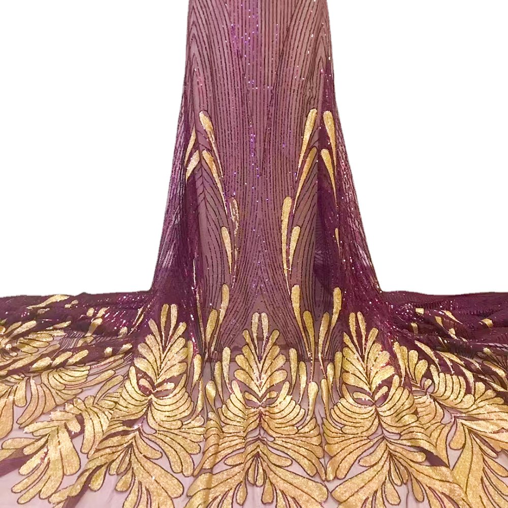 Spot Wholesales Gold Sequins Embroidery Fabrics Polyester Print african lace dress Tulle Yarn Sequins Wedding Party Lace Fabrics