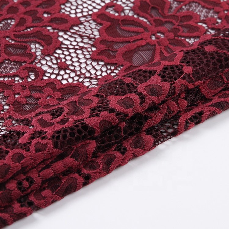 Burgundy red hot sale free sample hole tulle embroidery lace fabric
