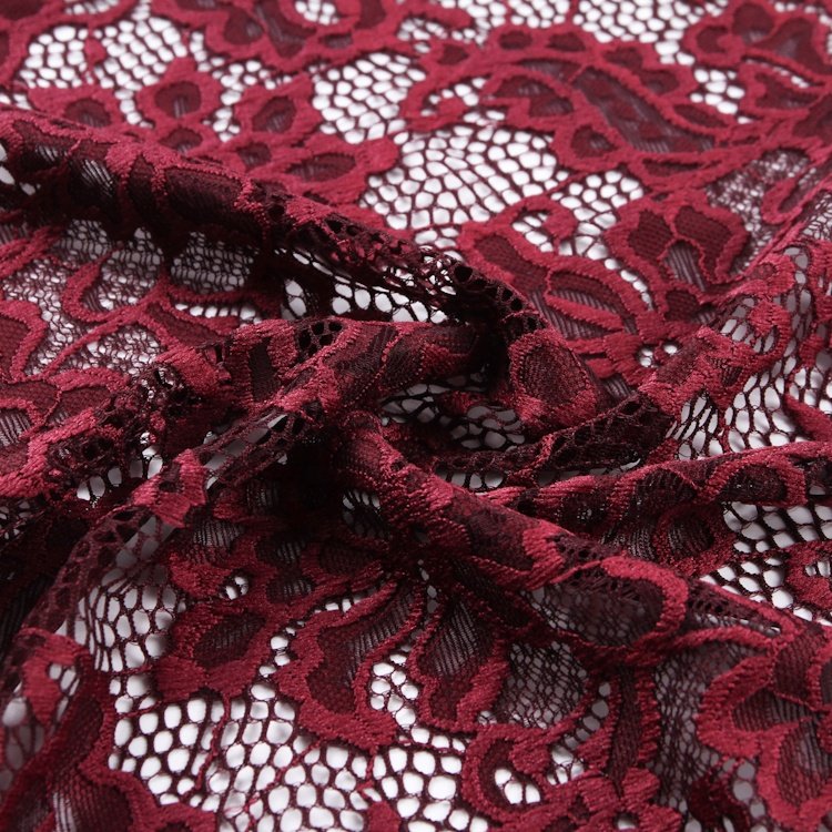 Burgundy red hot sale free sample hole tulle embroidery lace fabric