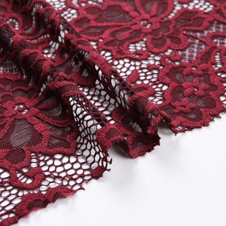 Burgundy red hot sale free sample hole tulle embroidery lace fabric