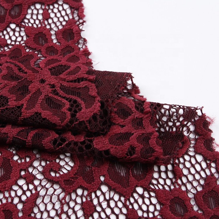 Burgundy red hot sale free sample hole tulle embroidery lace fabric