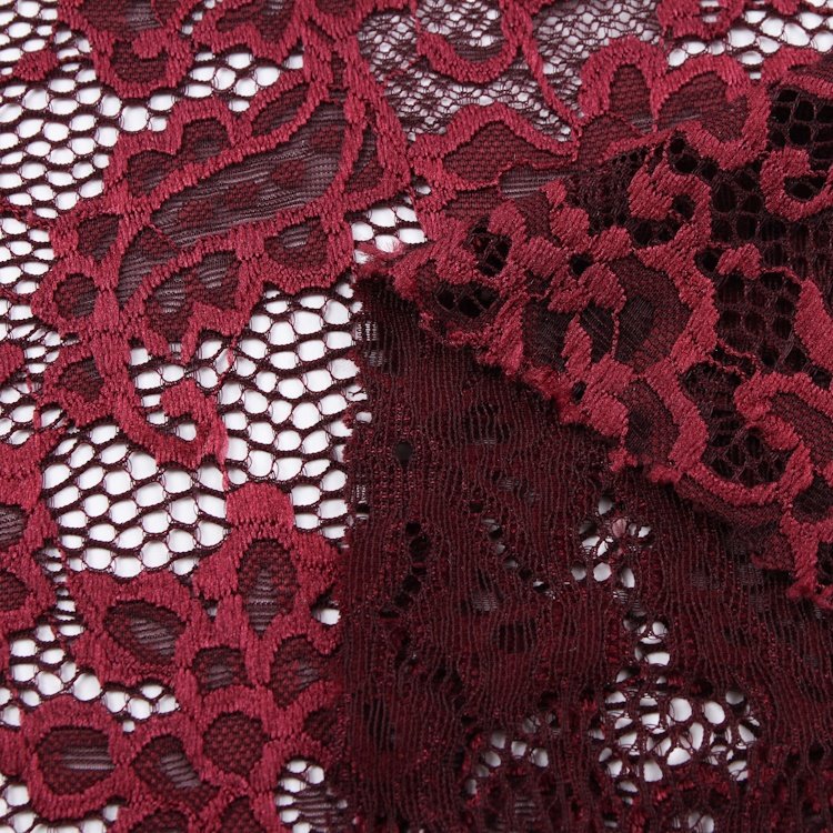 Burgundy red hot sale free sample hole tulle embroidery lace fabric