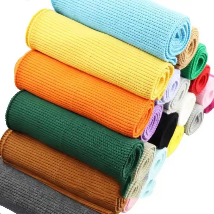 Custom Striped Knit Rib Fabric Cuff 2X2 95% Polyester 5% Spandex Ribbing Fabric For Cloth Cuffs Hem