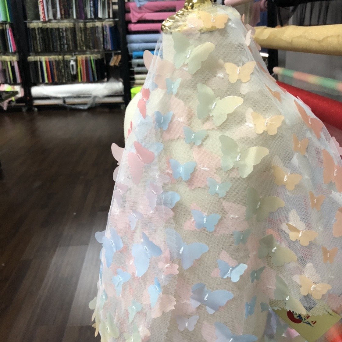 colorful tulle Butterfly gradient multicolor 100% polyester mesh 3d laser cut embroidery fabric for dress