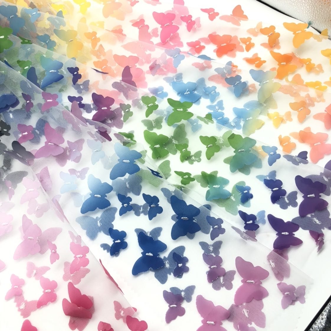 colorful tulle Butterfly gradient multicolor 100% polyester mesh 3d laser cut embroidery fabric for dress