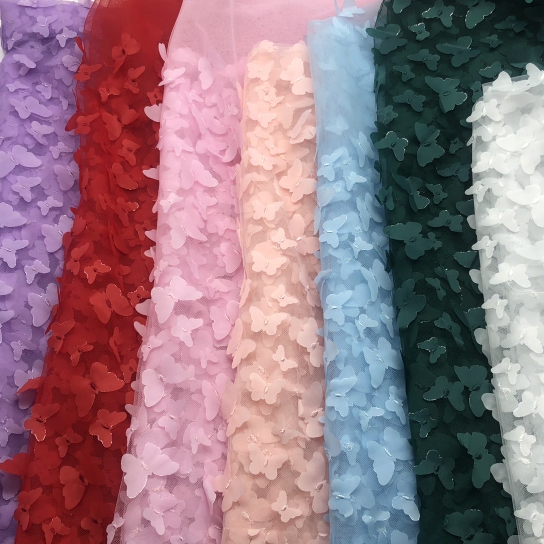 colorful tulle Butterfly gradient multicolor 100% polyester mesh 3d laser cut embroidery fabric for dress