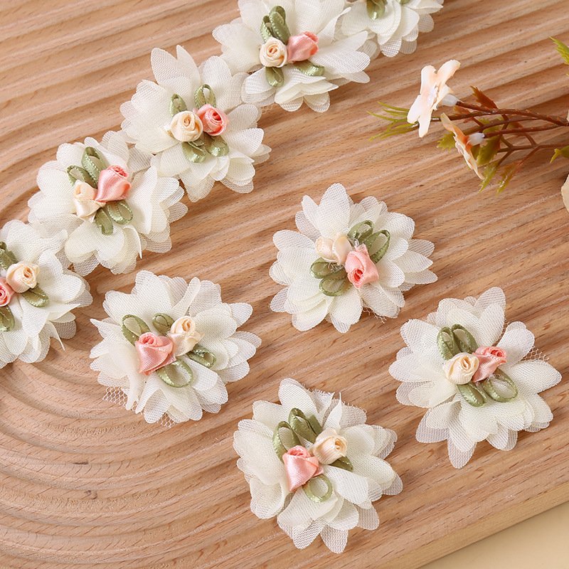5*5 cm small flowers Lace 3 D cotton chiffon colorful flowers ribbon for shoes hats dress DIY accessories