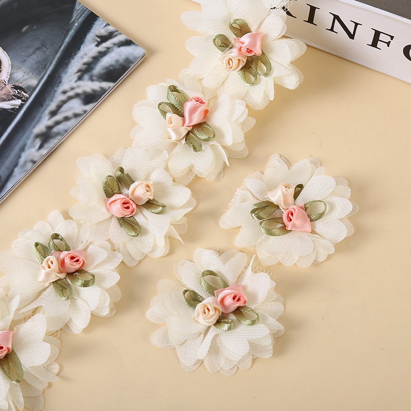 5*5 cm small flowers Lace 3 D cotton chiffon colorful flowers ribbon for shoes hats dress DIY accessories