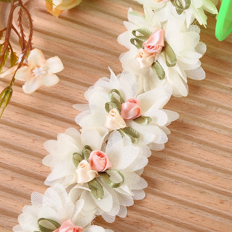 5*5 cm small flowers Lace 3 D cotton chiffon colorful flowers ribbon for shoes hats dress DIY accessories