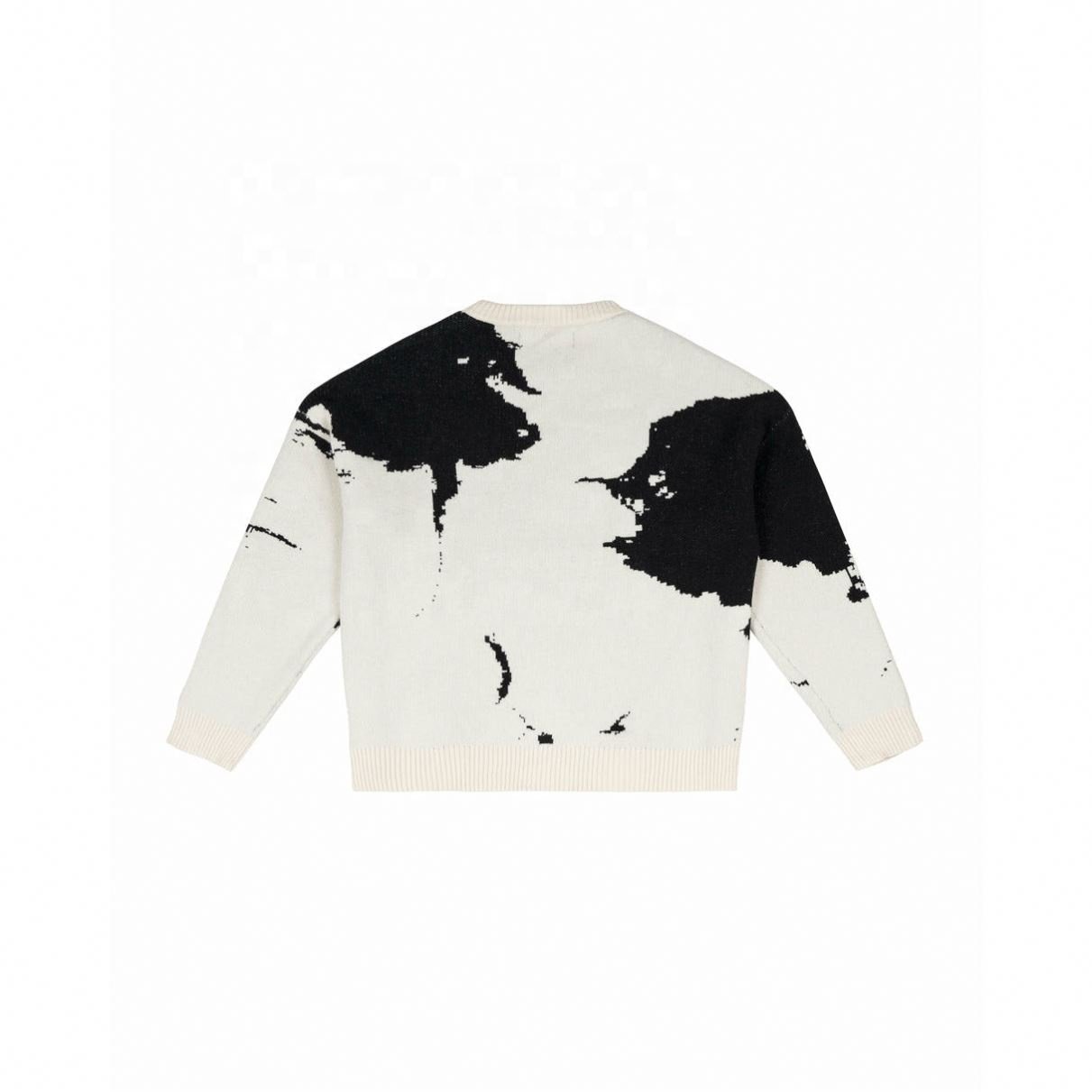2024 Custom Knit Pattern Autumn Retro Trend Knitted Round Neck Jacquard Thick Ribbed Hem Design Pullover Sweater For Men