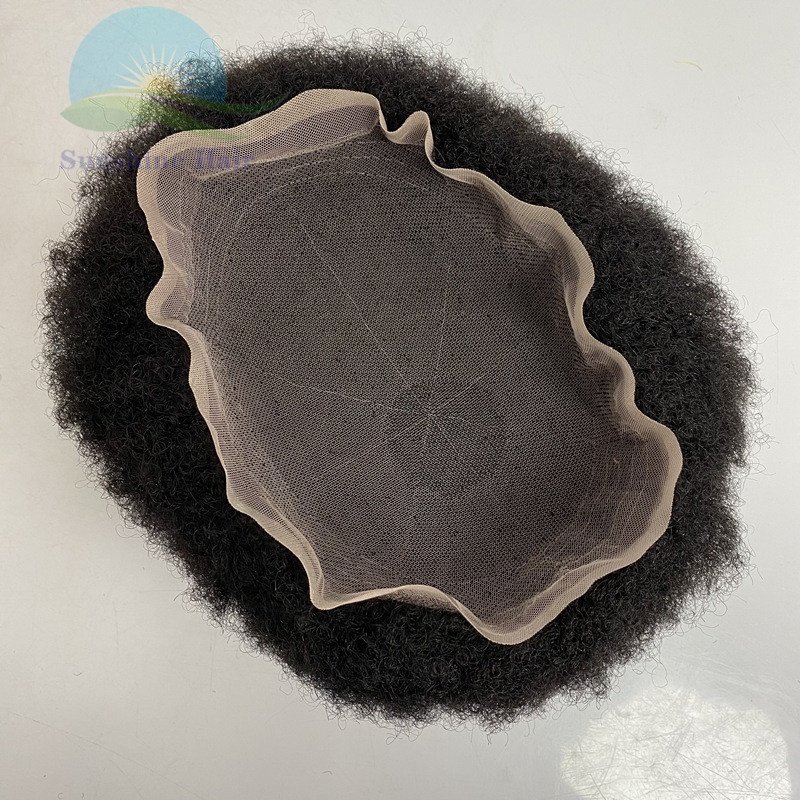 Stock 8x10 4mm Afro curly Indian hair topper french lace base natural hair wigs for black men afro short