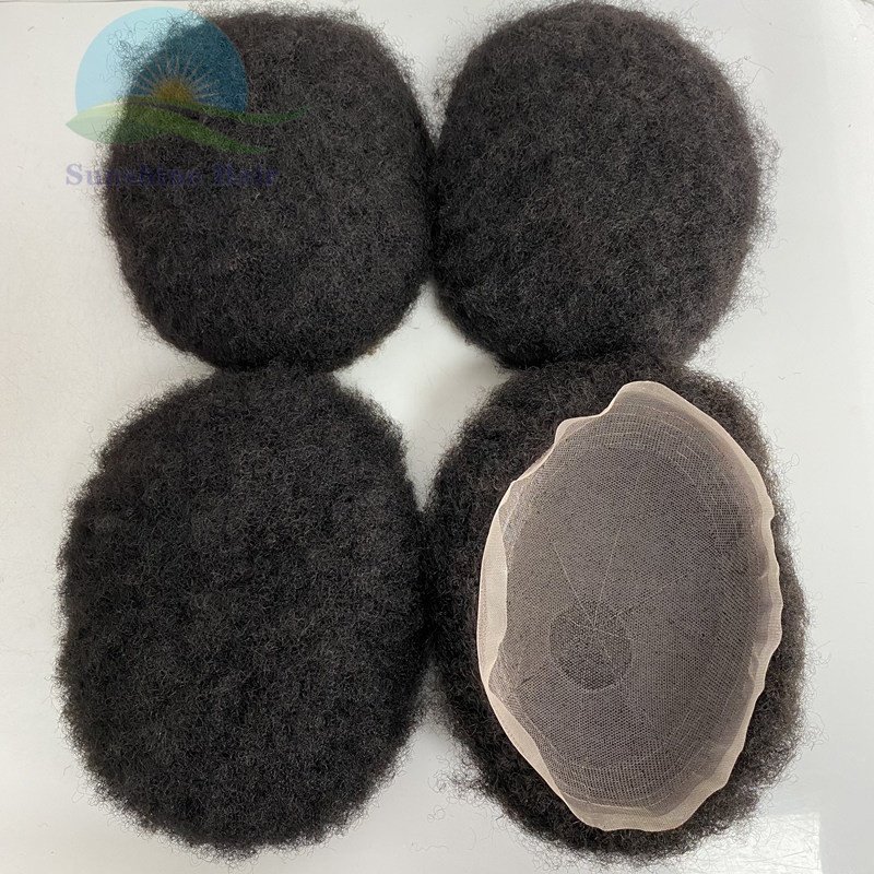 Stock 8x10 4mm Afro curly Indian hair topper french lace base natural hair wigs for black men afro short